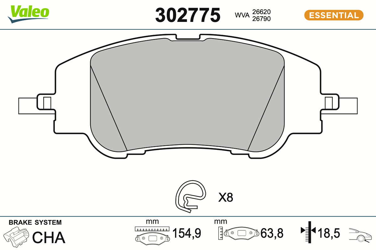 Kit pastiglie freno, Freno a disco - 302775 VALEO